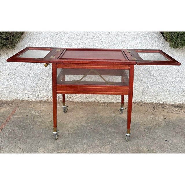 1950s Wood & Brass Display Bar Cart For Sale - Image 6 of 10