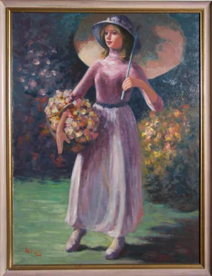 Philippe Alfieri, Woman With Flower Basket, Oil on Canvas, Signed l.l.