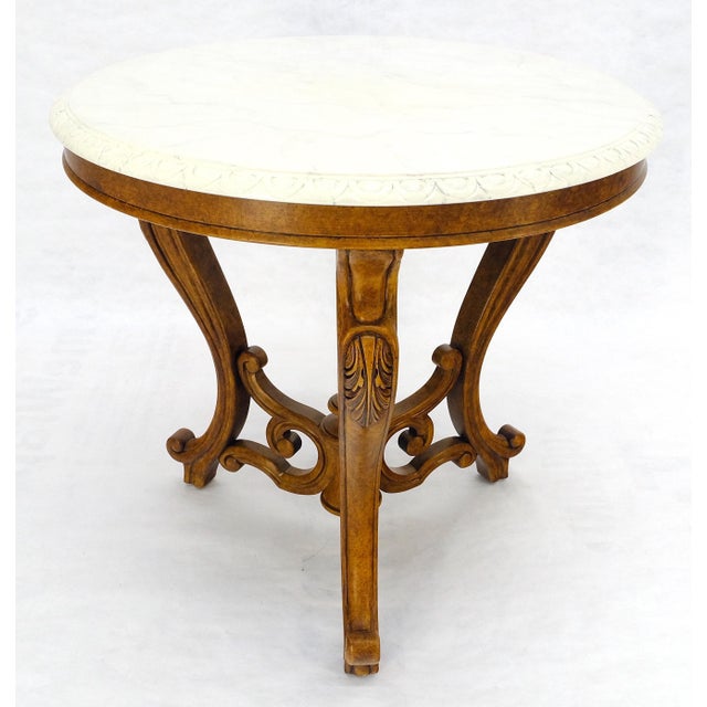 White Fine Carved Wood Base Marble Top 31” Diameter Gueridon Center Table Widdicomb For Sale - Image 8 of 18