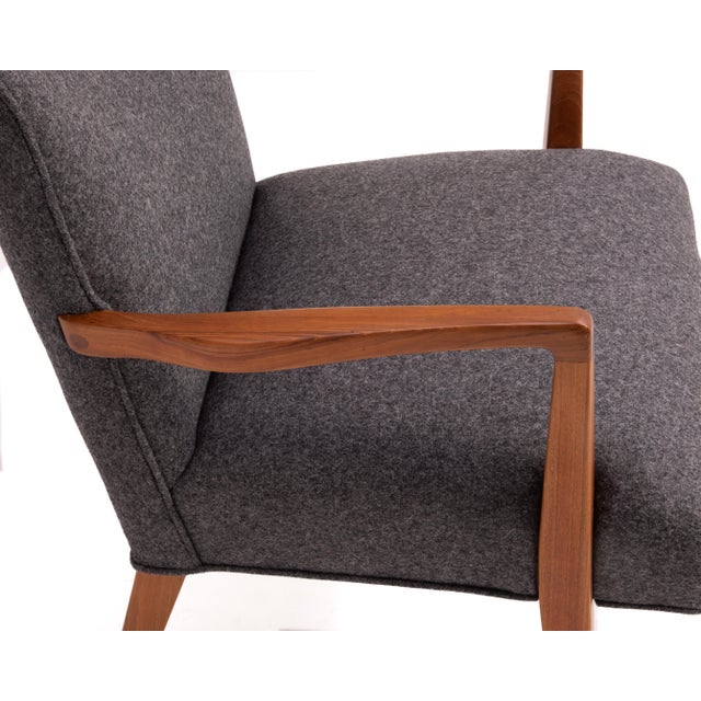 Mid Century Walnut Armchair Knoll Maraham Wool Jens Risom Attributed Fully Restored For Sale - Image 13 of 15