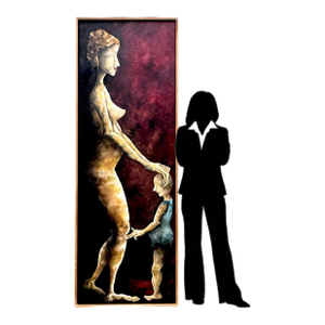 Life Size Surrealistic Oil Painting of Mother and Child