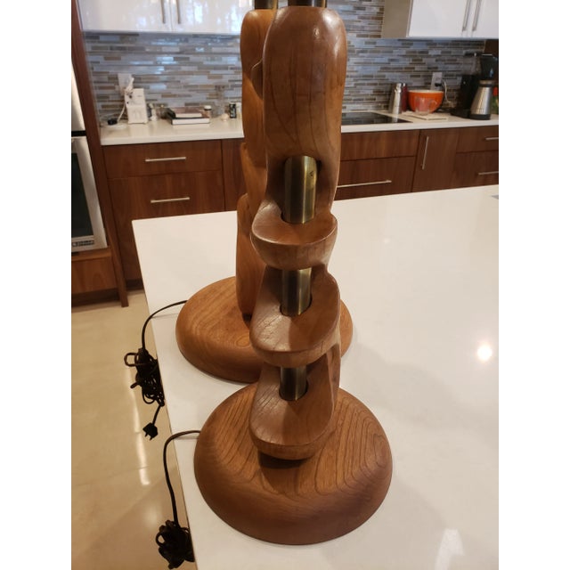 Mid-Century Organic Sculpture Form Wood Lamps - a Pair For Sale - Image 4 of 8
