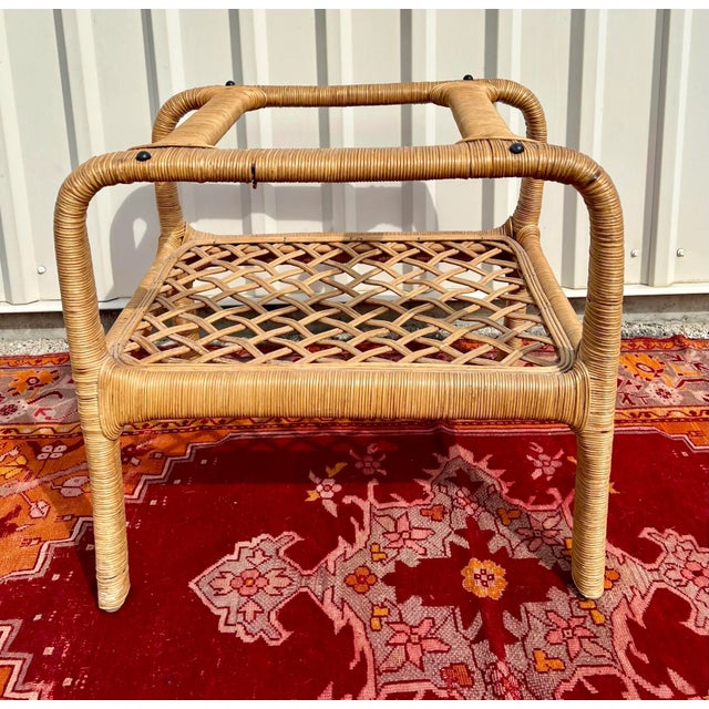Wood Natural Wrapped Bamboo Rattan Waterfall Side or End Table For Sale - Image 7 of 10
