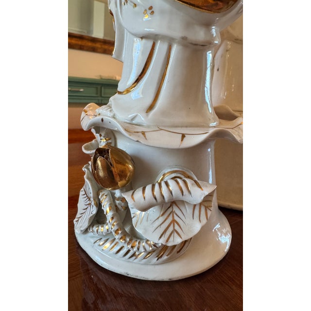 Vintage Porcelain Guanyin Statues - Quan Yin Gold Gilt L 18" Pair C1915 Rare For Sale - Image 13 of 18