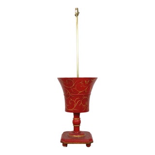 Vintage Hand-Painted Red Flowerpot Floor Lamp For Sale