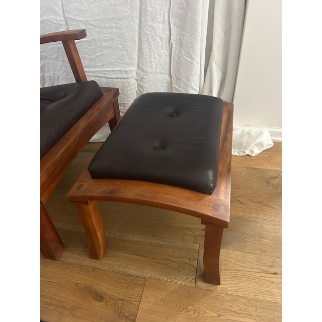 Brown Thomas Moser Cherry Wood & Leather Lounge Chair With Ottoman For Sale - Image 8 of 12