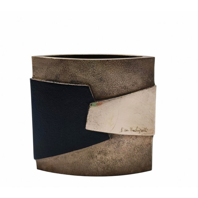 Metal Vintage Bronze Vase and Empty Pockets Set by Esa Ferdigolli, Italy, 1980s, Set of 2 For Sale - Image 7 of 11