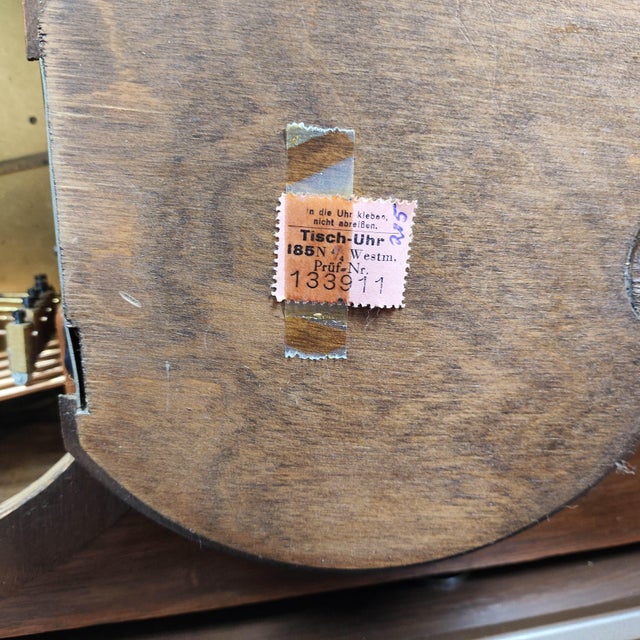 Brown 1930 Karl Lauffer Westminster-Chime Mantel Clock Fully Working For Sale - Image 8 of 8