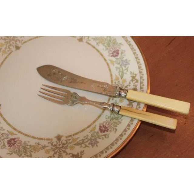 1910s Circa 1910 Antique Mappin & Webb European Victorian Fish Knife and Fork Set- 6 Forks 6 Knives For Sale - Image 5 of 8