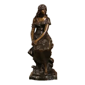 19th Century French Patinated Spelter Sculpture of Woman by A. Moreau