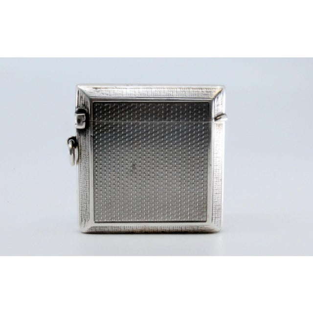 Metal Guilloche Silver Matchbox with Edge Friezes and Hanging Ring For Sale - Image 7 of 10
