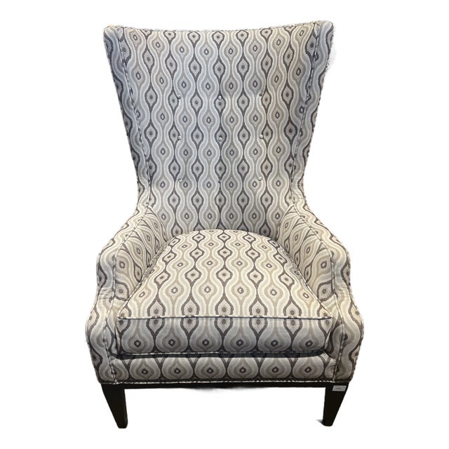 Hickory Chair Gray Abstract Fabric "Elliot" Wingback Chair For Sale