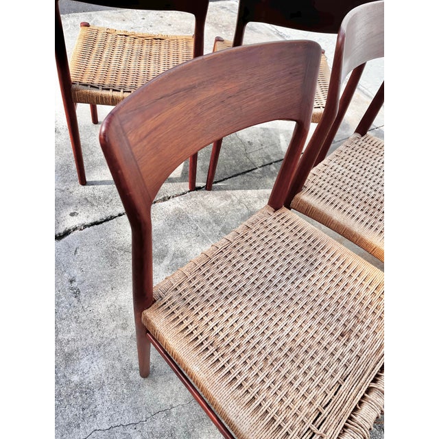Brown Danish Teak and Paper Cord Dining Chairs | Set of Four Model 75 by Niels Otto Møller For Sale - Image 8 of 12