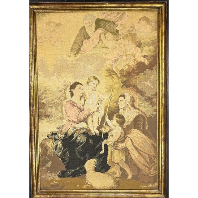 Large Vintage Woven Tapestry "The Holy Family with a Little Bird" After Murillo This impressive vintage woven wall...