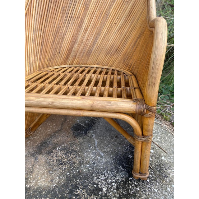 Gabriella Crespi Stunning Split Reed + Rattan Barrel Club or Lounge Chair | Hollywood Regency to Mid Century Modern in a Gabriela Crespi For Sale - Image 4 of 11