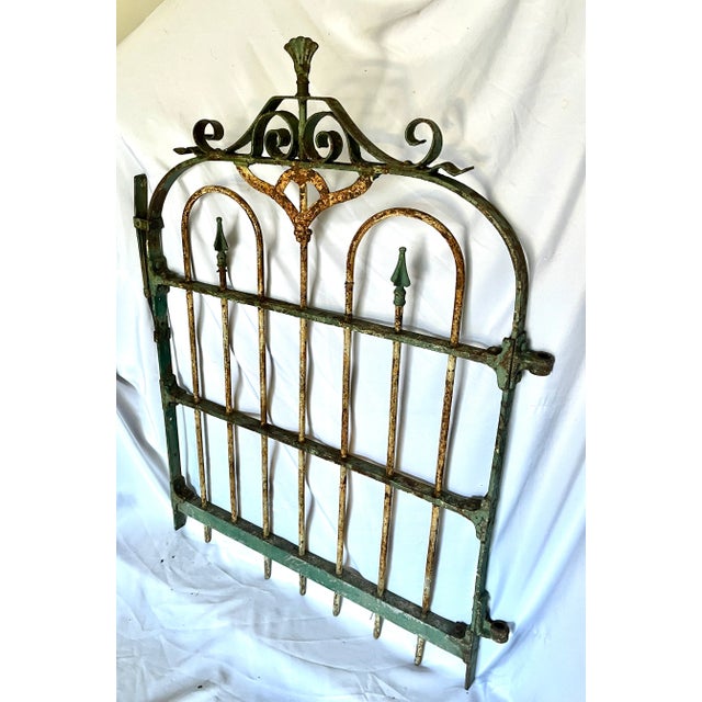 Metal Early 1900s French Handcrafted Painted Iron Gate For Sale - Image 7 of 18