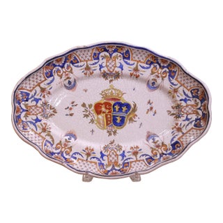 Mid-19th Century French Faience Armorial Platter in Rouen Taste For Sale