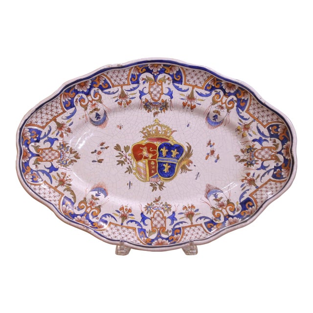 Mid-19th Century French Faience Armorial Platter in Rouen Taste For Sale