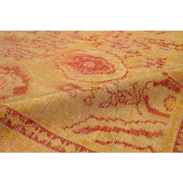 Tan 19th. C. Turkish Oushak Wool Rug in Tan With Allover Floral Design For Sale - Image 8 of 9