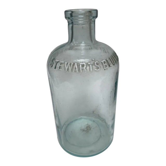 Antique 1910s Clear Cork Top Mrs. Stewart's Bluing Bottle For Sale