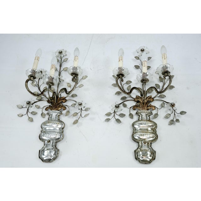 Silver French Crystal Bronze Sconce Rings attributed to Maison Baguès, 1960s, Set of 2 For Sale - Image 8 of 18