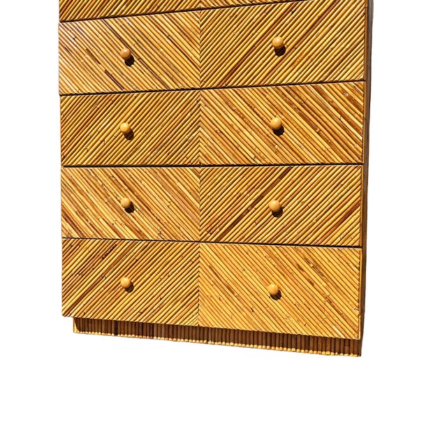 1960s Vintage Rattan Wrapped Wicker Tall Dresser Highboy in Coastal Boho Chic Design For Sale - Image 5 of 11