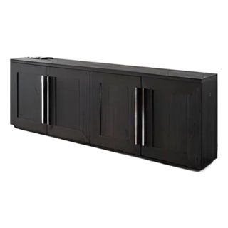Restoration Hardware Machinto 4-Door Media Console in Brown Oak For Sale