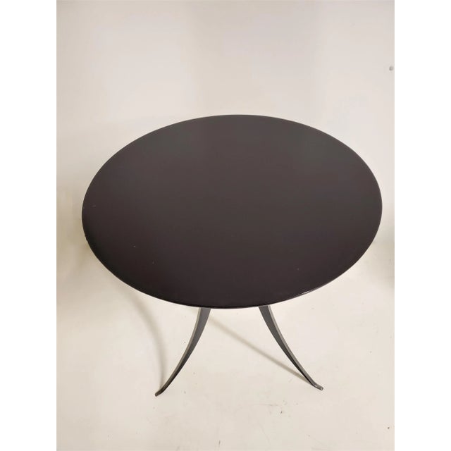 1970s Minimalist Steel and Ebonized Wood Circular Tables - Set of 2 For Sale - Image 9 of 12