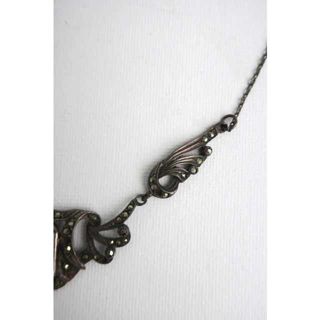 Metal Black Onyx and Sterling Silver Necklace Art Nouveau, Circa Late-20th Century For Sale - Image 7 of 9
