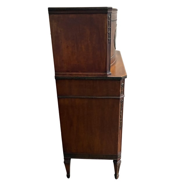 Early 20th Century Neoclassical Mahogany Chest on Chest With Hand-Painted Oval Medallion & Bronze Ormolu For Sale - Image 11 of 12