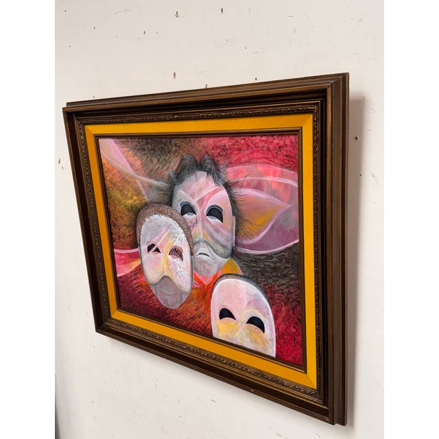 Figurative Figurative Masks Acrylic Painting, Framed. For Sale - Image 3 of 12