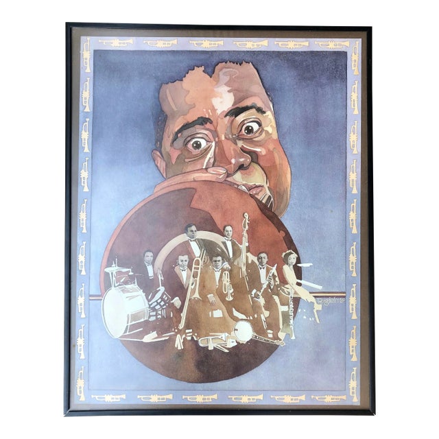 1980’s Original Vintage Watercolor Illustration Dizzy Gillespie & Band Signed Regich For Sale