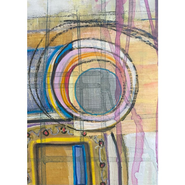 Abstract Small Geometric Abstract in Yellow, Acrylic on Board For Sale - Image 3 of 12