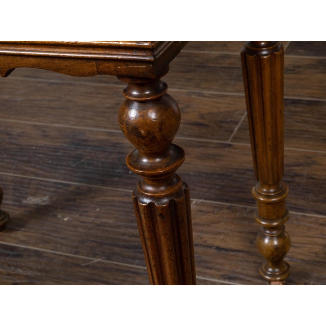 French French 19th Century Walnut Side Table with Tray Top, Fluted Legs and Six Drawers For Sale - Image 3 of 12