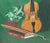 Mid-Century Modern 1960s Still Life - Violin, Bow, Plant and Books Modern and Colorful. Red Book - 20th Century Book Keeping and Advertising. For Sale - Image 3 of 5