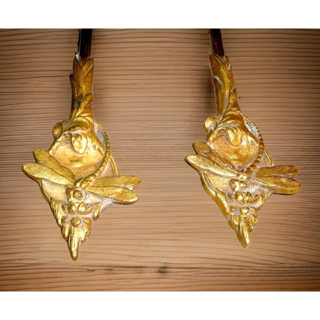 1910 French Art Nouveau Gilt Bronze Dragonfly Wall Sconces Satin Glass Rose Shades a - Pair For Sale - Image 12 of 12