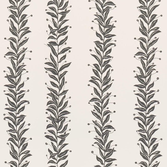 Schumacher x Marian Mcevoy Tendril Stripe Wallpaper In Black & Cream For Sale