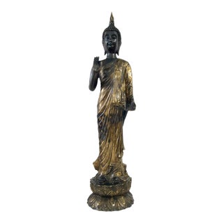 Vintage Bronze Sculpture of the Blessing and Protector Buddha Statue 27.5" H For Sale