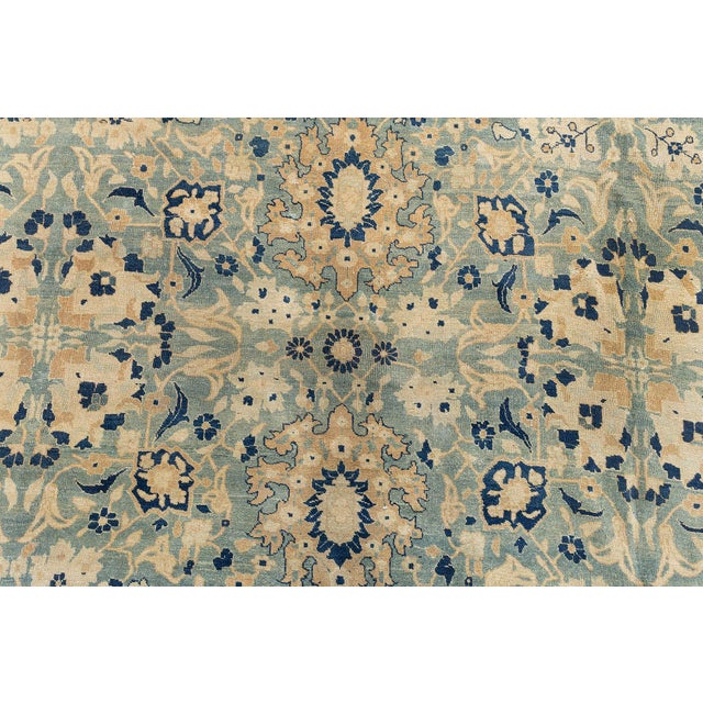 Antique Beige, Blue Botanic Persian Tabriz Handmade Wool Rug For Sale - Image 9 of 10