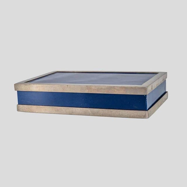 Blue Acrylic Glass Box with Stainless Steel Accents, 1980s For Sale - Image 6 of 7