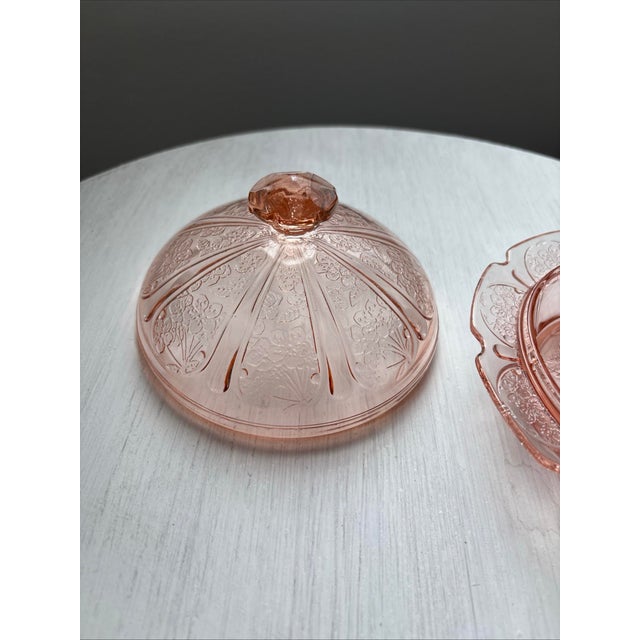 1930s Pink Depression Era Glass Jeanette Cherry Blossom Butter Dish For Sale - Image 9 of 10