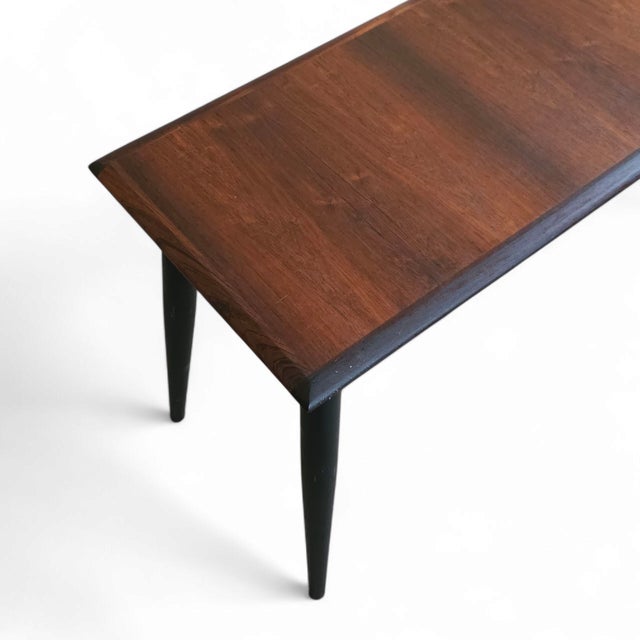 Mid-Century Modern 1960s Petite Scandinavian Rosewood Bench With Ebonized Legs For Sale - Image 3 of 3