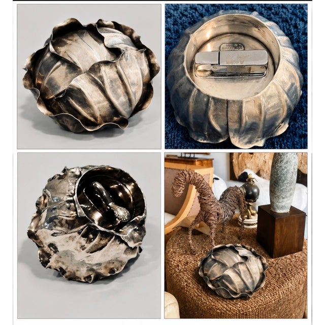 Metal Sterling Silver Table Lighter by Italian Artist Mario Buccellati in the Form of a Cabbage For Sale - Image 7 of 7
