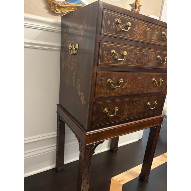 Henredon Mahogany Henredon Aston Court Collection Chinoiserie Silverware or Jewelry Chest For Sale - Image 4 of 12
