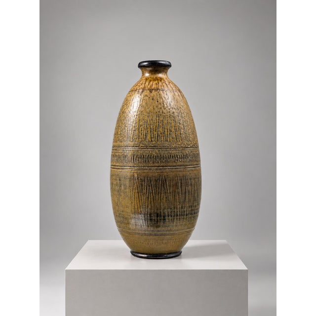 Brown Large Vintage Swedish Stoneware Floor Vase by Arthur Andersson for Wallåkra, 1930s For Sale - Image 8 of 8