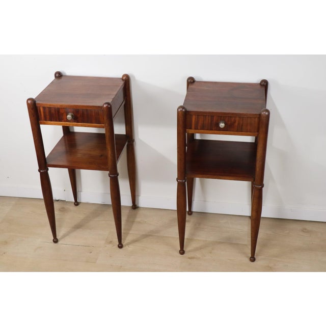 Wood Art Deco Bedside Tables in Walnut, 1940s, Set of 2 For Sale - Image 7 of 18