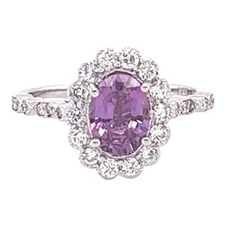 Gia Certified 1.84 Carat Purple Pink Sapphire Diamond 18 Karat White Gold Ring, Size 7 For Sale