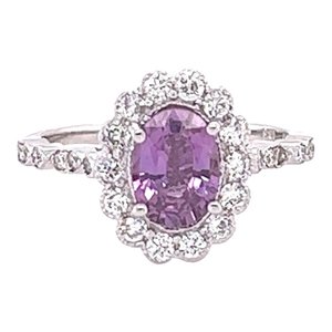 Gia Certified 1.84 Carat Purple Pink Sapphire Diamond 18 Karat White Gold Ring, Size 7