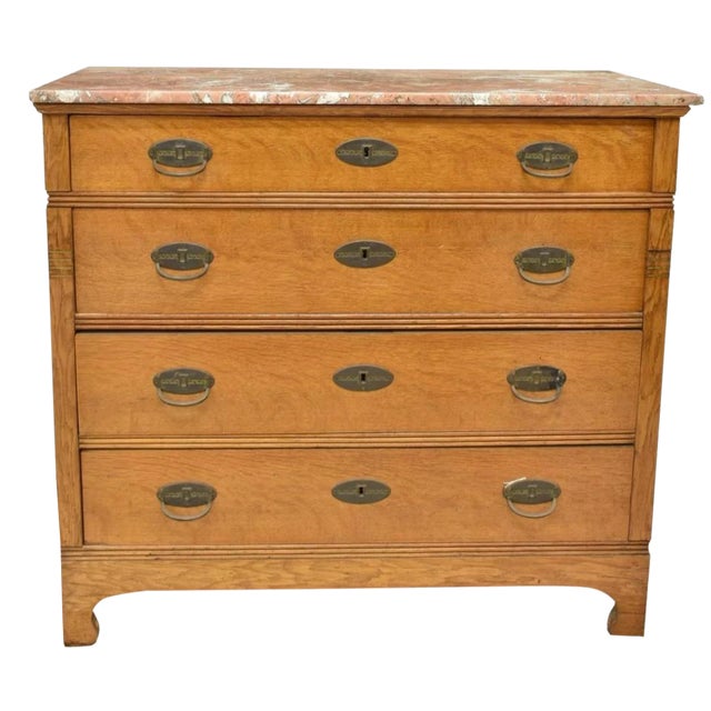 Art Nouveau Commode Marble Top Oak Chest Of Drawers Dresser
