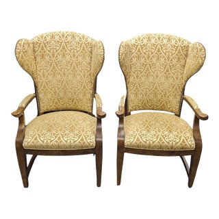 Late 20th Century Century Furniture French Country Caribou Club Wingback Library Arm Chairs- a Pair For Sale
